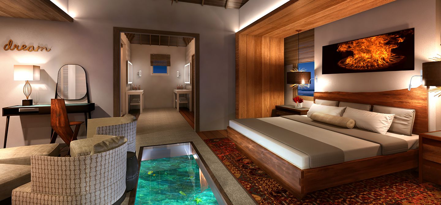 Sandals Royal Caribbean Over-The-Water Villas Bedroom, Montego Bay, Jamaica. https://www.jamaica-reggae-music-vacation.com/Sandals-Royal-Caribbean.html