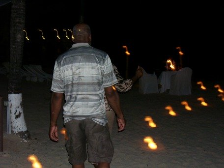 Lit Walk way on the beach at Couples Tower Isl